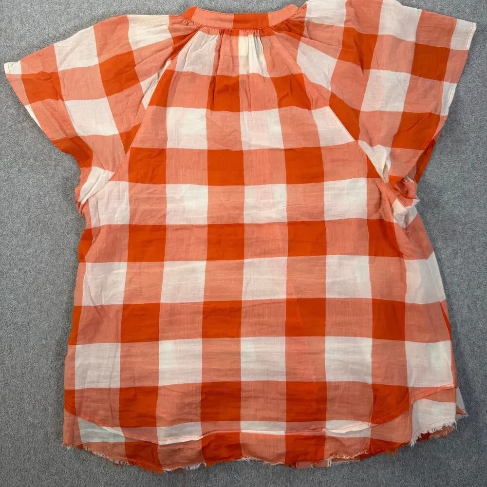 Maeve Orange and White Gingham Button-Front Blouse - Picture 9 of 10